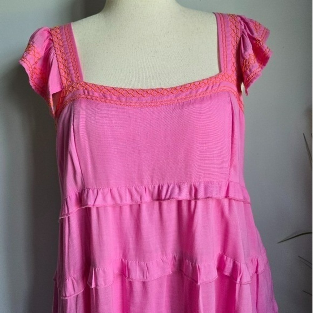 J. Marie NEW Calli Pink Orange Embroidered Tiered Midi Sun Dress SZ XL Coquette - Picture 3 of 13